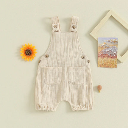 Pudcoco Infant Baby Boys Girls Overalls Sleeveless Backless Front Pocket Rompers Newborn Spring Fall Outfit 0-24M