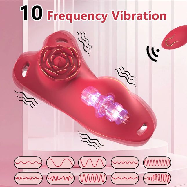 10-Frequency Lace Wear Rose Vibrator Long-Distance Remote Control Clitoral G-Spot Masturbation Sex Toy for Adult Female Couple Play