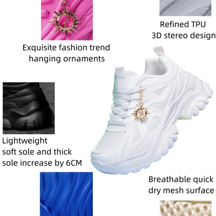 Women increase 6CM platform high heels Four seasons outdoor pure white sneakers Fashion exquisite accessories casual shoes women