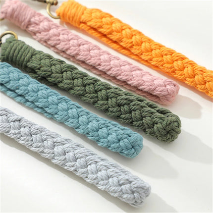 Soft Cotton Rope Keychain Boho Handmade Wristlet Bracelet Key Chain Long Weaving Wrist Lanyard Car Key Holder for Women Gift