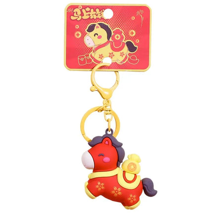 Cartoon Horse Keychain Year of Horse Lucky Zodiac Pony Keyring Horse Pedant Chinese Zodiac Horse Design Key Ring New Year Gift