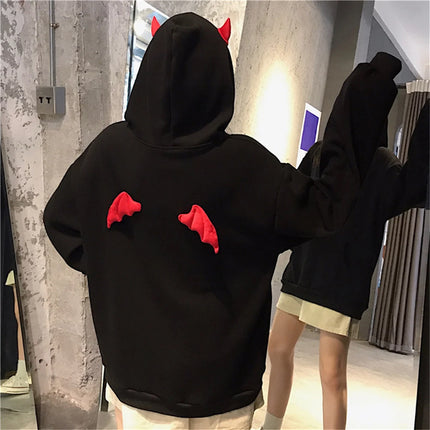 Dark Gothic Clothing Harajuku Hoodie Devil's Corner Sweatshirt Zipper Hoodie Loose Long Sleeved Top Street Wear Women's