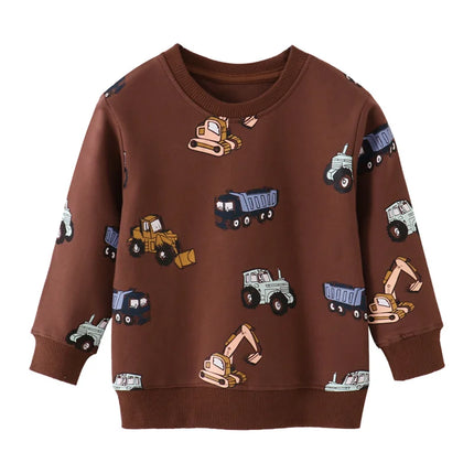 Boys Long Sleeve Hooded Sweatshirts Cars Print Autumn Spring Kids Sport Shirts 2-7T All Print Baby Children's Clothing