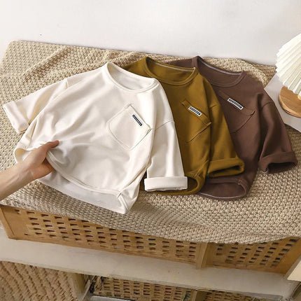 1-10Y Children's T-shirt Korean Kids Simple Long Sleeved Base Shirt Baby Boys and Girls 2025 Autumn Winter New Baby Loose Tops