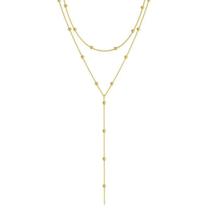 LATS Gold Color Double Layered Long Tassel Chain Necklaces for Women Simple Metal Geometric Bead Choker Necklace Fashion Jewelry