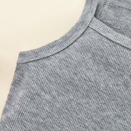 1-6 Years Kids Girls Casual Tank Tops Solid Black Gray Sleeveless Knitted Sling Crop Tops For Girls