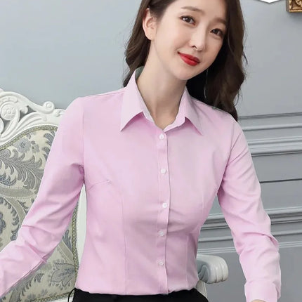 Women's Long Sleeve Anti-Light Shirt Spring Summer Workwear Professional Korean Style plus Size Uniform Button down Dress