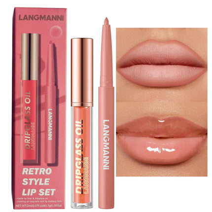 2pcs/Set Smooth Lip Liner+Lip Gloss Set Waterproof Liner Lip Combo Makeup, Long-Lasting Moisturizing Makeup Plump