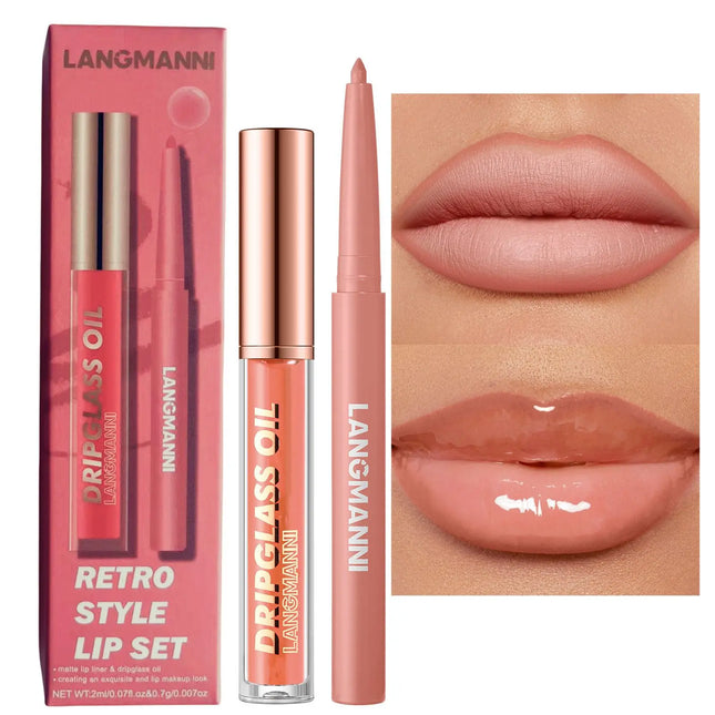 2pcs/Set Smooth Lip Liner+Lip Gloss Set Waterproof Liner Lip Combo Makeup, Long-Lasting Moisturizing Makeup Plump