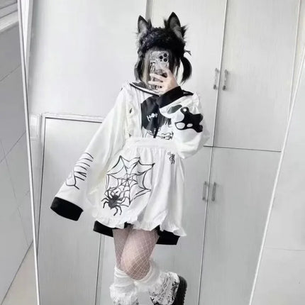 Harajuku Kawaii Sailor Collar Coat Women New  Pink Cardigan Y2k E-Girl Long Sleeve Loose Tops Mujer Sweatshirt