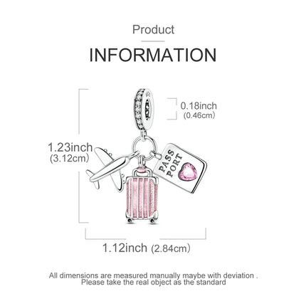 925 Sterling Silver Travel Passport Trunk Charms Fit Original Bracelet Diy Airplane Earth Beads for Jewelry Making Gift