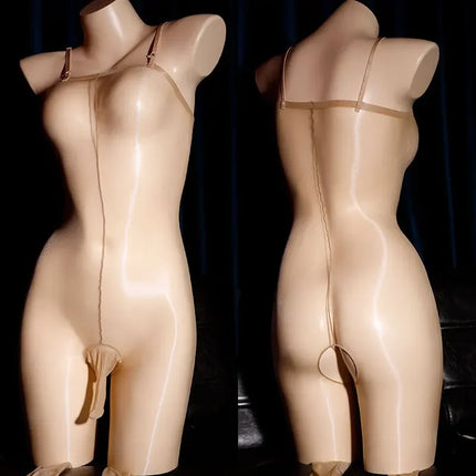 Men Tights Open Crotch Pantyhose Sexy Oil Shiny Bodystocking See-through Nightclub Bodysuit Suspenders Hosiery Gay Body Sock