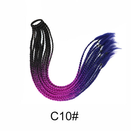 24Inch Synthetic Gradient  Colored Braided Ponytail Hair Extension Elastic Rubber Band Braiding Ponytail for Girl Women