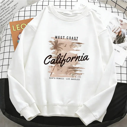 Fashion Y2k California West Coast Womens Hoodies Warm Fleece Sweatshirt Soft Breathable O-Neck Pullover Casual Female Clothes