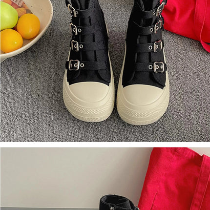 CHABELLA Women's High Top Canvas Shoe Design Buckle Strap Zip Simplicity Female Shoes 2025 High Street Grace Walking Shoes