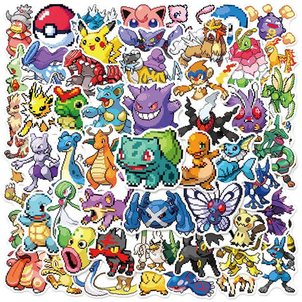50PCS Cute Pokemon Pikachu Pixel Stickers Cartoon Anime Sealing Decoration DIY Laptop Decals Graffiti Stiker Reward Gift Toy