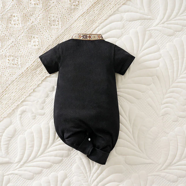 Ethnic Retro Lace Black Design 100% Cotton Soft & Comfortable 2025 Newborn Summer 0-18 Months Boys and Girls Baby Short-Sleeve Romper