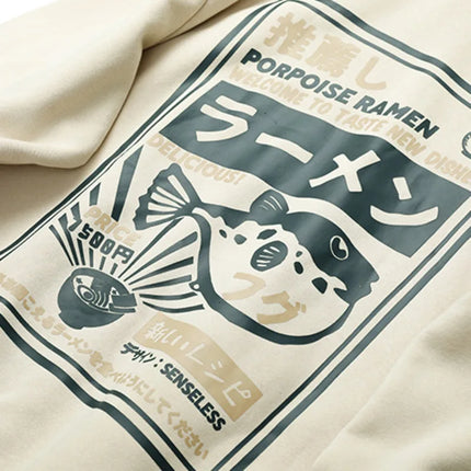 Hip Hop Men Cotton Pullover Hoodies Sweatshirts Thicken Japanese Style Hooded Puffer Fish Print Men&Women Outdoor Sportswear