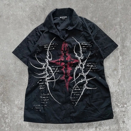 Rock Y2K Polo Shirt Printed Mens T-shirt Gothic Super Hip-Hop Button-Neck Shirt Punk Casual T-shirt Simple Stylish Couple Packs