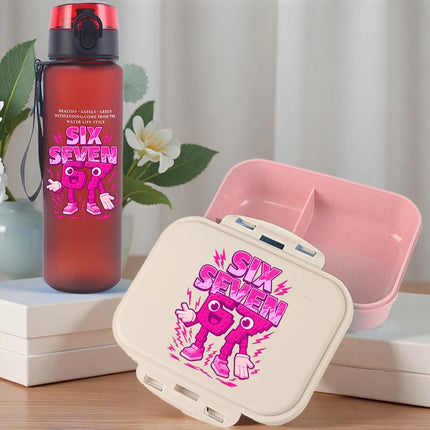 2pcs Steal A Brainrot Bento Lunch Box Water Bottle 67 Six Seven Cartoon Printed Lunch Box Boys School Supplies Children Gifts