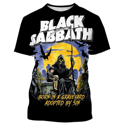 Summer novelty, trendy men's t-shirt with 3D black Sabbath print, casual hip hop shorts, short sleeve