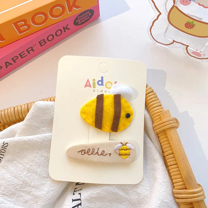 2 Pcs Korean Cartoon Animal Hair Clip Sweet Fabric BB Clip Bow Hair Clip Broken Hair Edge Clip Yellow Tie Girls Hair Accessories