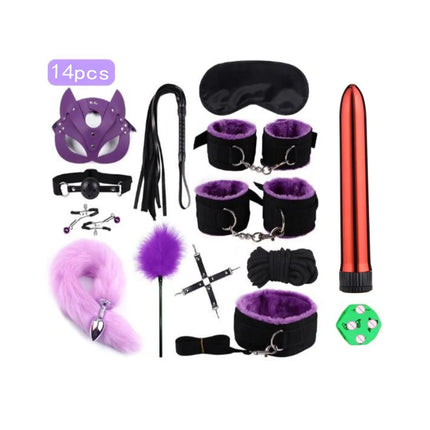 Handcuffs Collar Whip Gag Nipple Clamps BDSM Bondage Rope Erotic Adult Sex Toys For Woman Couples Anal Butt Plug Tail