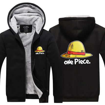 Luffy Men Jackets Streetwear Printed At Night Sweatshirts One P Thicken Fleece Hoodies Homme Winter Clothes Keep Warm Hoodie