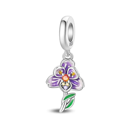 925 Silver Flowers Bouquet Rose Sunflower Blossom Petal Charms Beads Pendant Bracelet Necklace DIY Valentine's Day Gift Jewelry