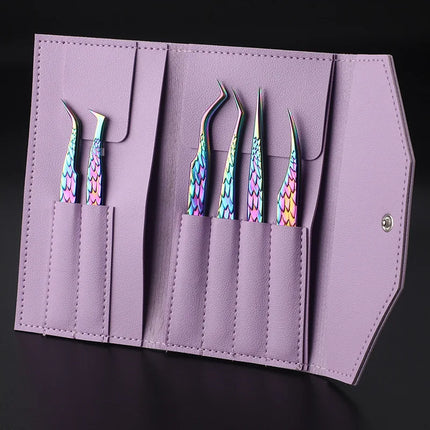 6PCS False Eyelash Tweezers Set For Fake Fan Lashes Extensions Planting Eyebrow Clip Eyelashes Tongs Makeup Nail Tools Kit