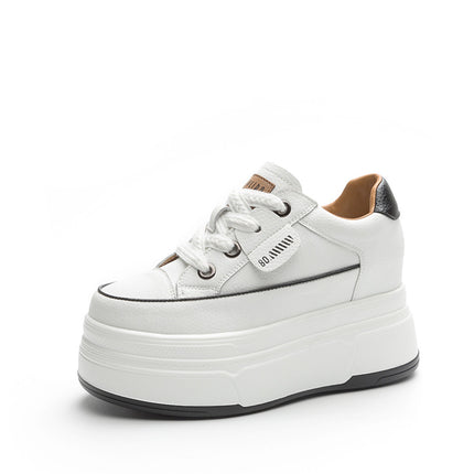 Fujin 9cm 3 inch comfortable platform sneakers for women Genuine Leather Women Vulcanized Shoes Platform High Heels Casual Shoes