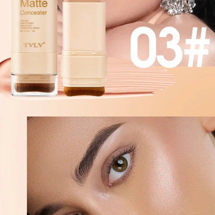15g 2-in-1 foundation eraser double-ended concealer stick with brush head waterproof, natural makeup, long-lasting cream texture