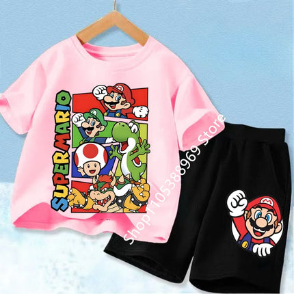 Summer Kids Clothing Sets Super Marios Cartoon Print Short Sleeve T-Shirt Casual Shorts Soft Outfits For Baby Boys Girls