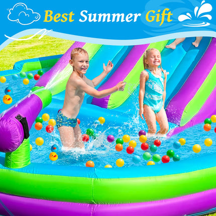 Inflatable Oxford Fabric Water Slide for Kids Backyard Splash Pool with Dual Slides And Water Sprayers Outdoor Summer Fun Toy for Children And Family