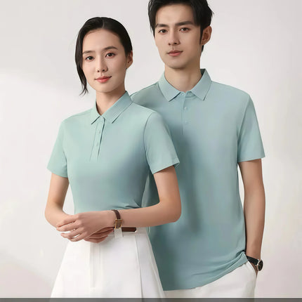 6XL Anti-Wrinkle Pearl Weave Cool Feeling Solid Color Polo Shirt Seamless Collar Four Button Men's T-Shirt Summer Breathable
