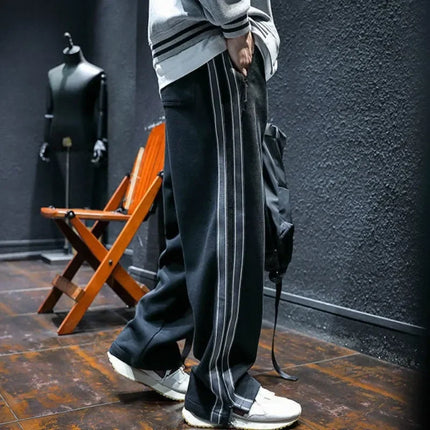 Sweatpants for Men Cotton Trousers Man Sports Pants Autumn and Winter Striped Goth Straight Harajuku Retro Needle Track Big Size