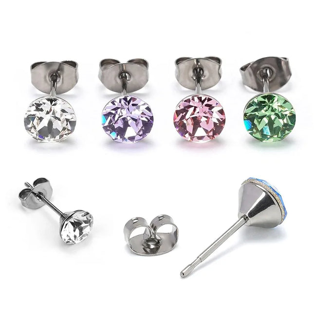 (Wholesale) Stainless Steel Stud Earrings Genuine Crystals from Austria for Women Girls Wedding Party Jewelry 4/6/8mm