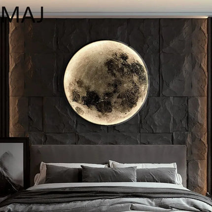 Modern LED Moon Wall Light, Round Dimmable Wall Mounted Lamp for Bedroom Bedside Living Room Decorative Lighting