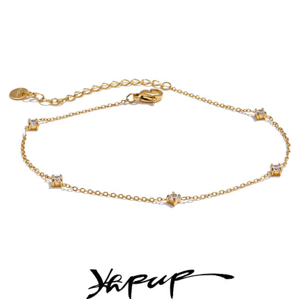 Yhpup Stainless Steel Cubic Zirconia Necklace Anklet Bracelet Rust Proof Attractive Classic Bling Chic Thin Chain Jewelry