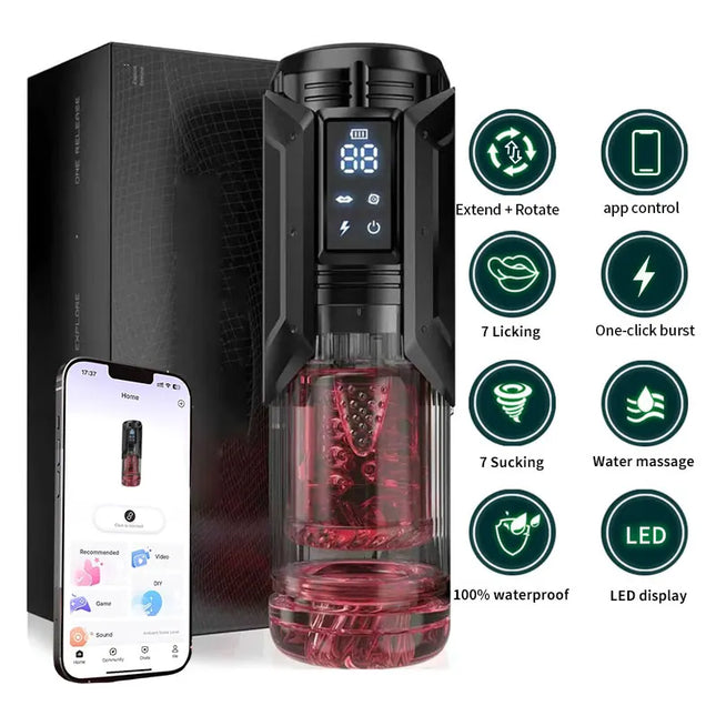 APP LED Automatic Male Masturbator Cup 7 Sucking Rotating Licking Thrusting Modes Pocket Pussy Stroker Blowjob Sex Toys For Men