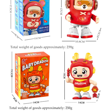Dancing Bear Baby Dragon Toys, Lighting and Dancing Robot Mode Cute Shape 2 Gear Switches for 3+ Childs Not Include Battery