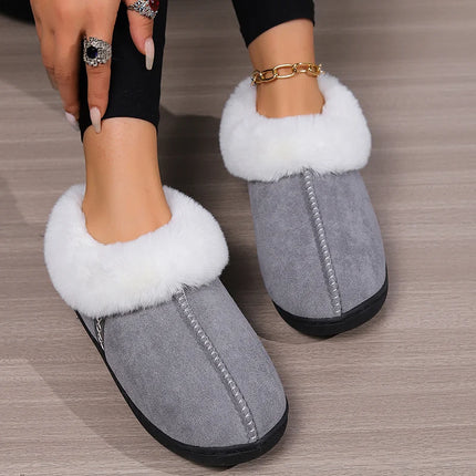 Fur Ankle Fluffy Slippers Women 2024 Winter Warm Plush Indoor Home Slippers Woman Faux Suede Closed Toe Soft Sole House Shoes