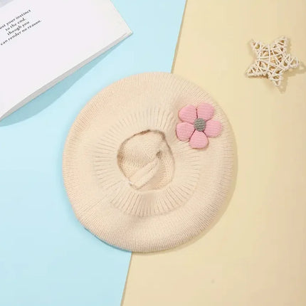 0-4Y Baby Girls' Cute Floral Beret Hat, 100% Cotton Knit Fabric, Lightweight Knit Cap for Infants Stretchable Thanksgiving