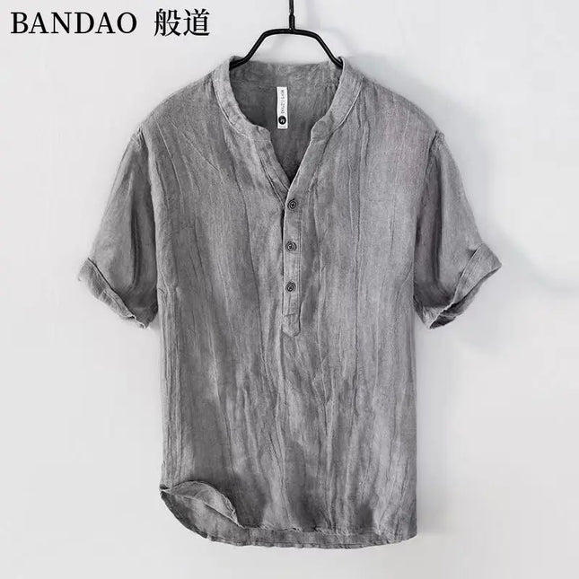 Chinese Style Spring and Summer Loose High-end Men's Linen Short-sleeved Cotton Linen Casual Breathable Shirt Collar T-shirt