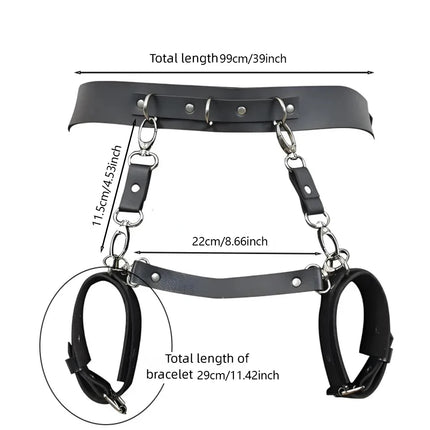 BDSM PU Harness Sex Toy Handcuff Restraint Set Female Pop Punk Belt Binding Belt Backhandcuffs Bondage Kit Role Play Sex Toys
