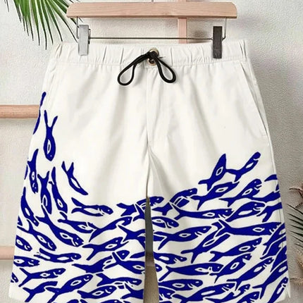 2025 Summer New 3D Japanese Wave Print Men's Street Hip-Hop Casual Shorts Men's Summer Swim Shorts Drawstring Casual Shorts