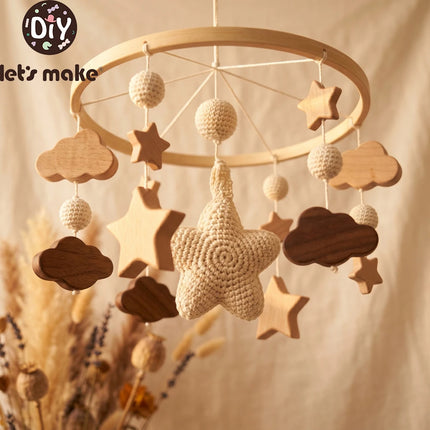 Starry Sky Crib Mobile 360 Degree Rotation Baby Toys Wooden Stars Mobile Rattle Toys Moon Bed Bell Sensory Baby Hanging Toys