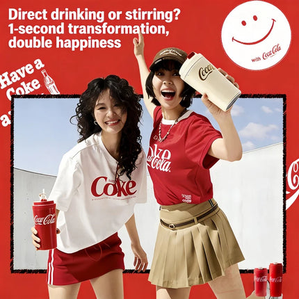 Coca-Cola 2-in-1 Portable Juicer Cup & Thermos 600ml Wireless USB Rechargeable 3000mAh 6-Blade Blender