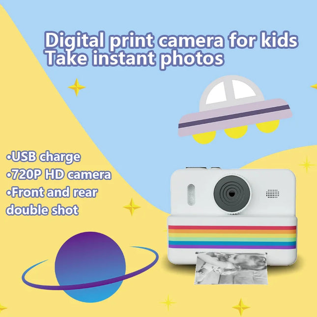 Kids Camera Instant Print,2.8 Inch Screen, USB charging,Children Digital Camera 3 Rolls Paper, Christmas Birthday Gift Toys