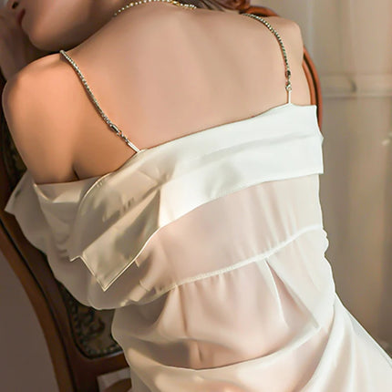Sexy Perspective Uniform Temptation Chiffon Off-shoulder Shirt-style Suspender Underwear Tops Bra And Thongs Sets Sexy Lingerie